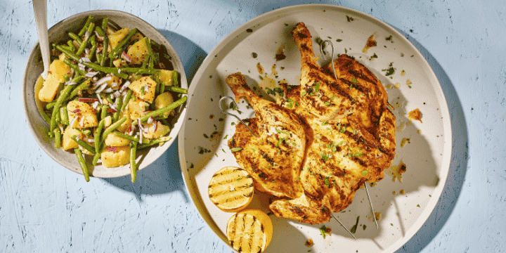 Poulet d’antan en papillon et salade de pommes de terre
